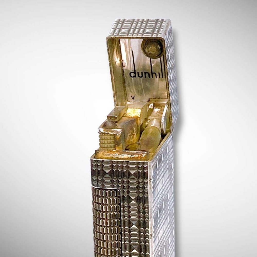 Used Dunhill Silver Gas Lighter Pyramid Ignition Confirmed Excellent +++