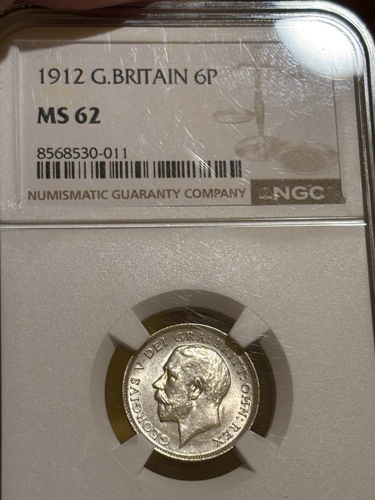 1912 Great Britain Silver 6 Pence NGC MS62
