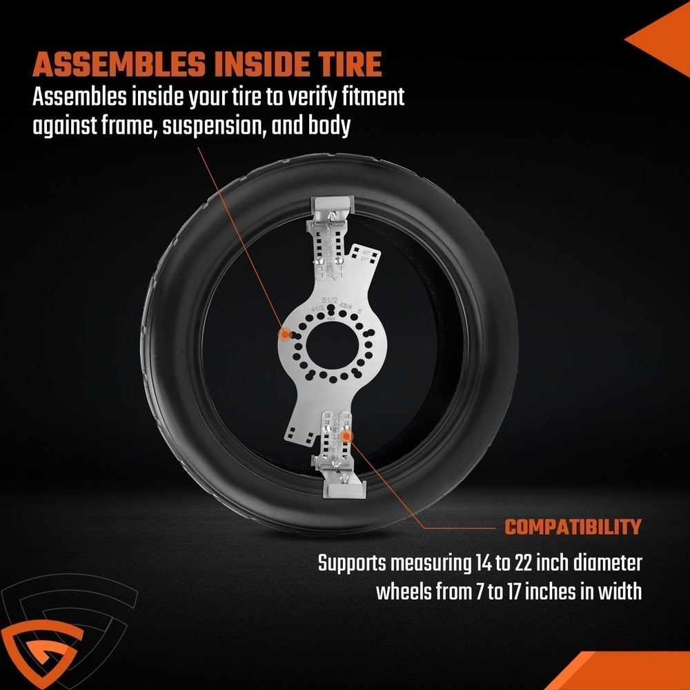 Tire Size Fit Test Measuring Mockup 14"-20" 5-Lug Pattern Silver US