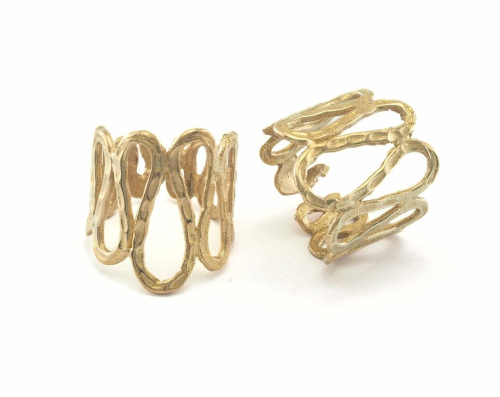 Stripes Adjustable Ring 22mm Raw Brass (18mm 8US inner size - Adjustable ) OZ561