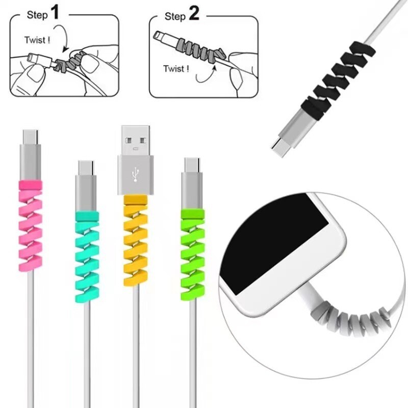 12pcs Silicone Cord Spiral Protector Universal for Apple Android Charging Cable