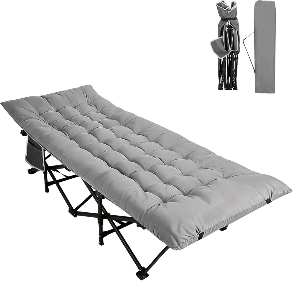 Camping Cot with Thick Mattress,Quick Set-Up Sleeping Cots Bed with Side Pocket