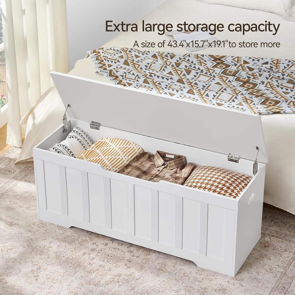 ExtraLarge Storage Chest White Wood Bench Hinges Durable