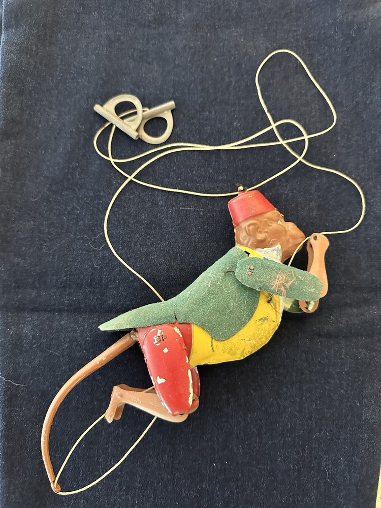 Black Memorabilia Vintage tin CLIMBING MONKEY toy, with pulling string, 8 inch