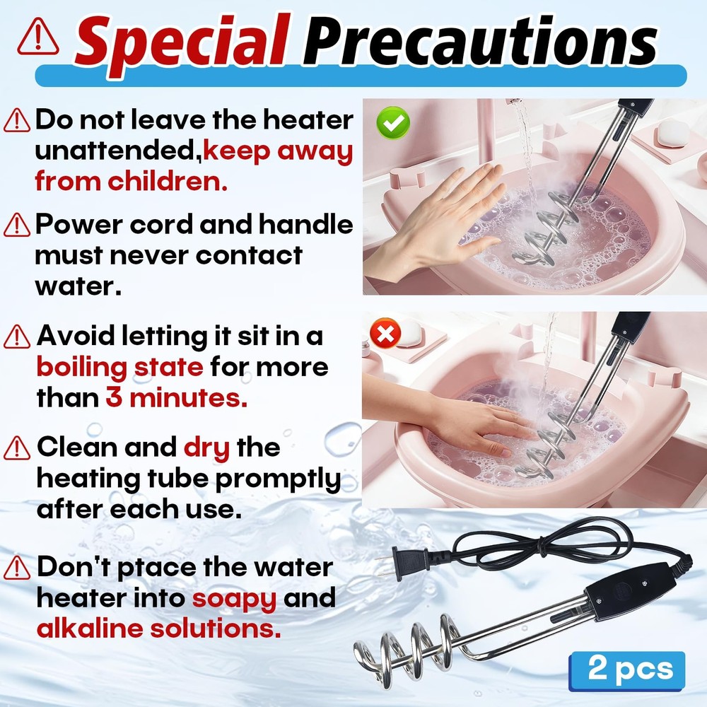 2 Pack 1000W Immersion Water Heater - 110V 10 Inch Submersible Heating Coil f...