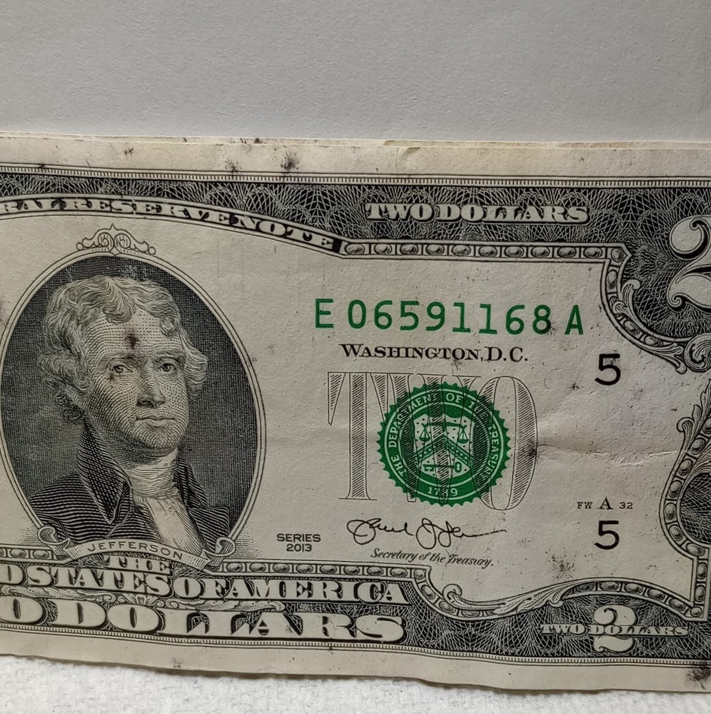 $2 US Error Banknotes Pair, Consecutive Serial Numbers E06591167A & E06591168A