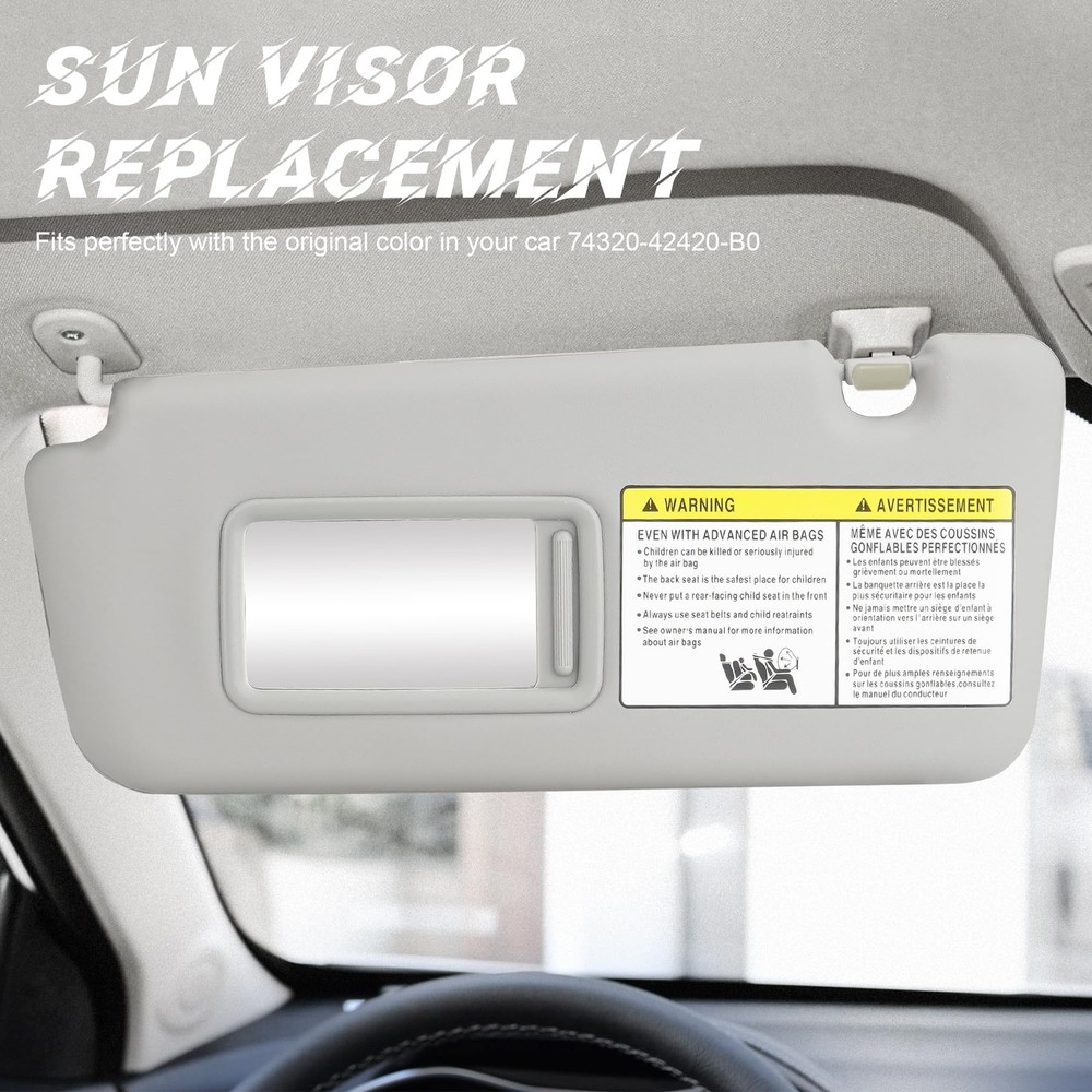 Gray Driver Left Side Sun Visor Replacement Compatible Side, Grey