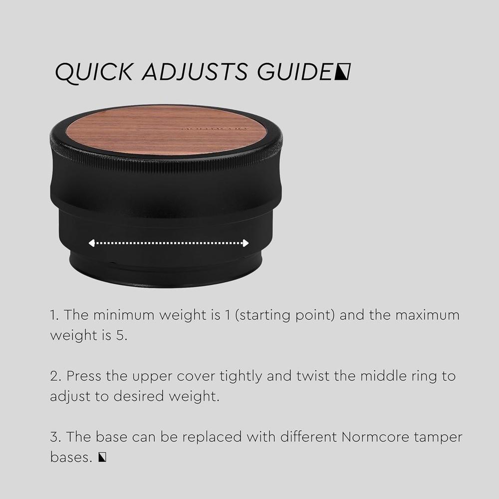 Normcore 58.5mm Palm Tamper, Calibrated Double Spring, Flat Base, Walnut