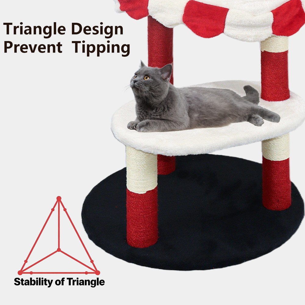 Cat Tree with Cozy Perch & Scratching Posts - Red & White Design Multi NEW