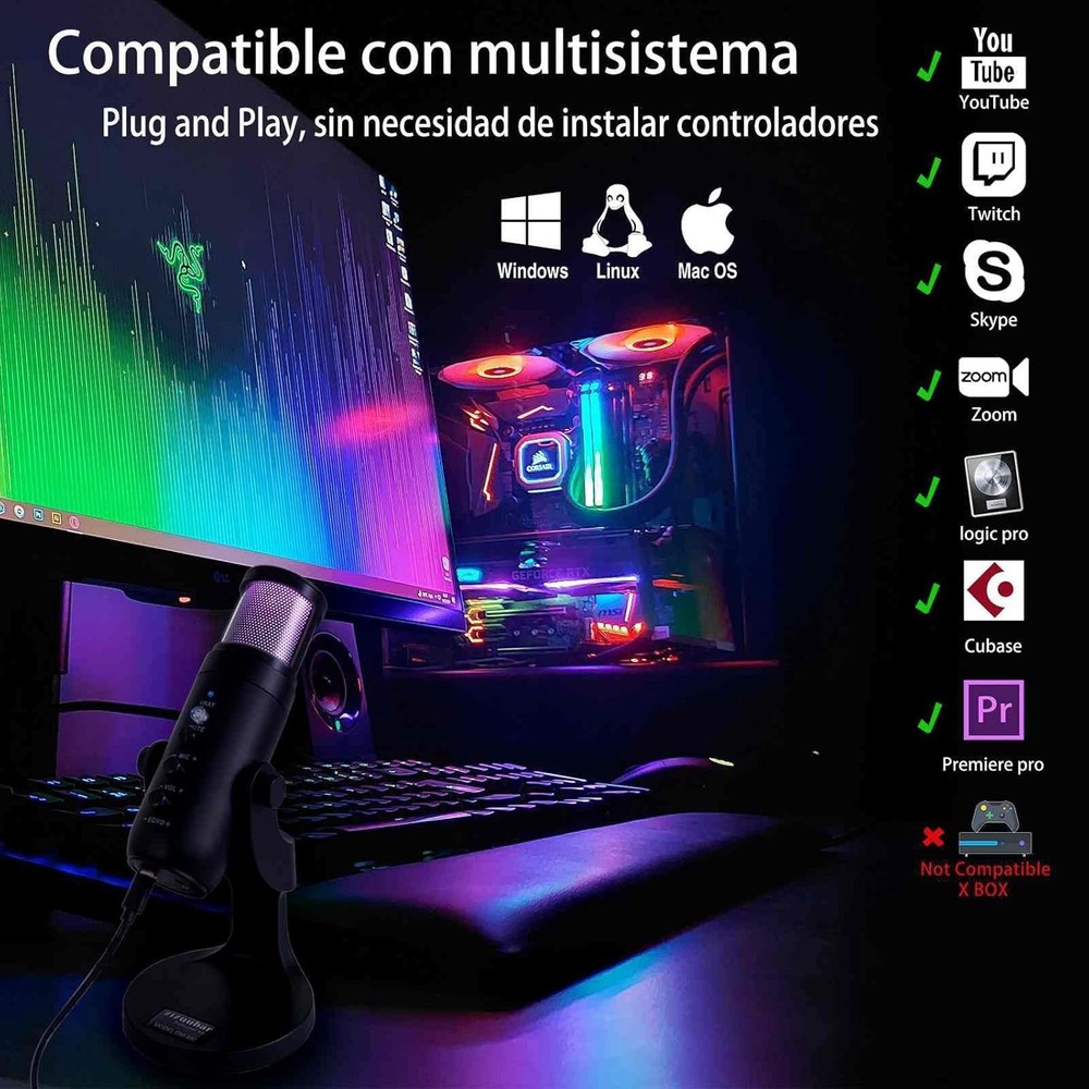 ZiZuuBar USB Microphone Desktop, Podcast Microphone, PC Gaming Mic