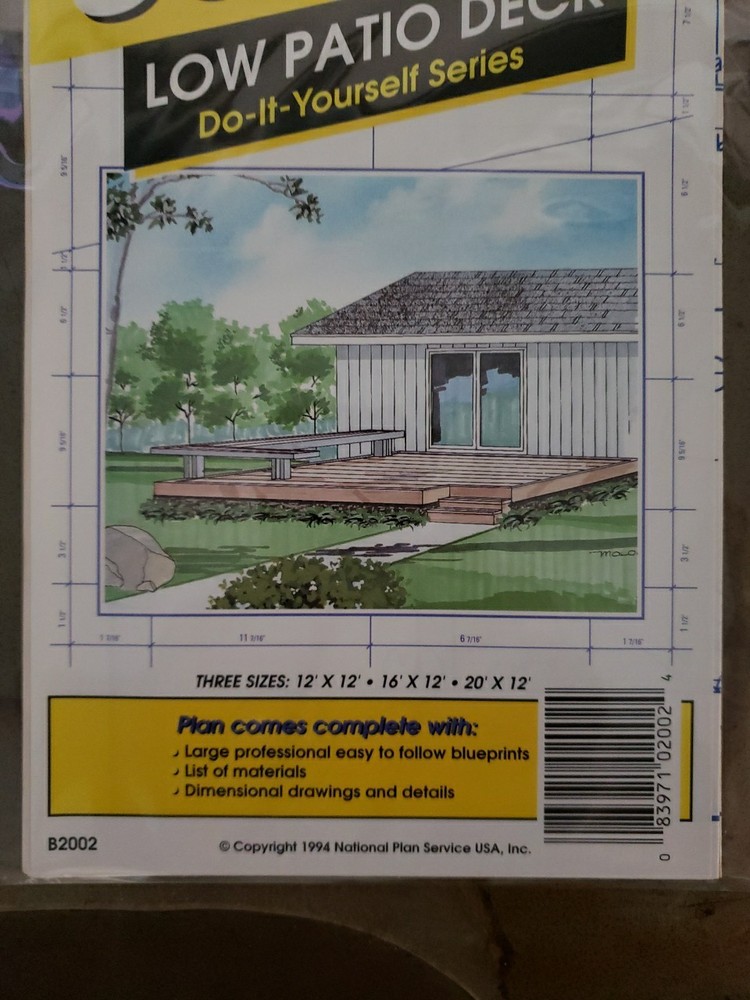 UCANDO B2002 Low Patio Deck Plans Rebagged With Material List NOS