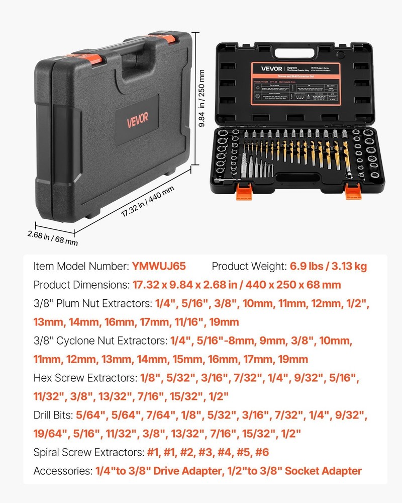 65 PC Screw Extractor Drill Bit Set - Easy Out Bolt Remover - Broken Stripped