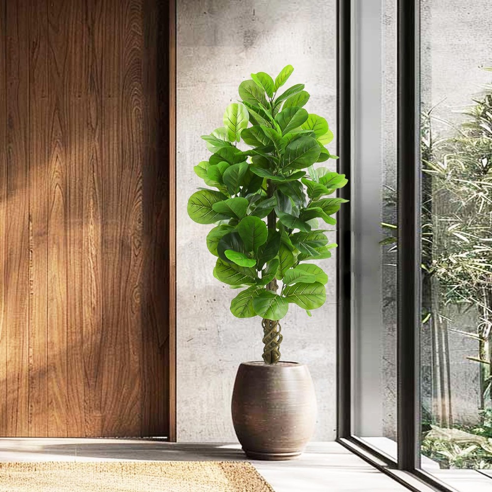 Artificial Fiddle Leaf Fig Tree 5FT, Large Fake Tree in White Pot, Artificial...