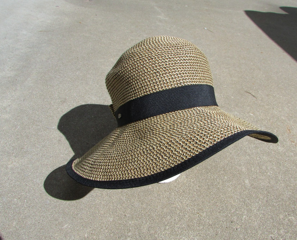The Scala Collection Brown Black Black Trim One Size Adjustable Sun Hat NICE!