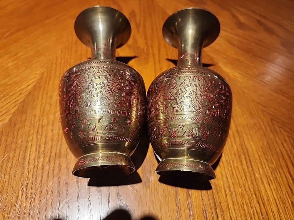 Mini Brass Vases. Each Apprix 5.75" Tall