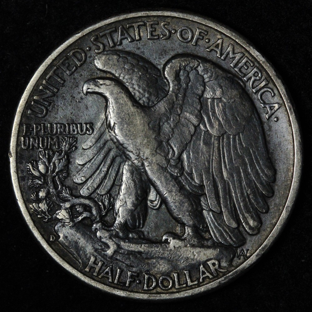 1938-D Walking Liberty Silver Half Dollar XF E335 STUMA