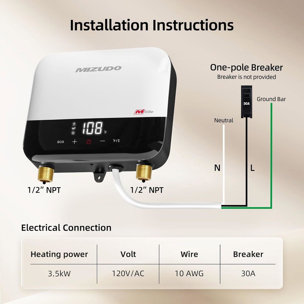 3500W Electric Tankless Water Heater 120V Water Heater For Kitchen Under Sink