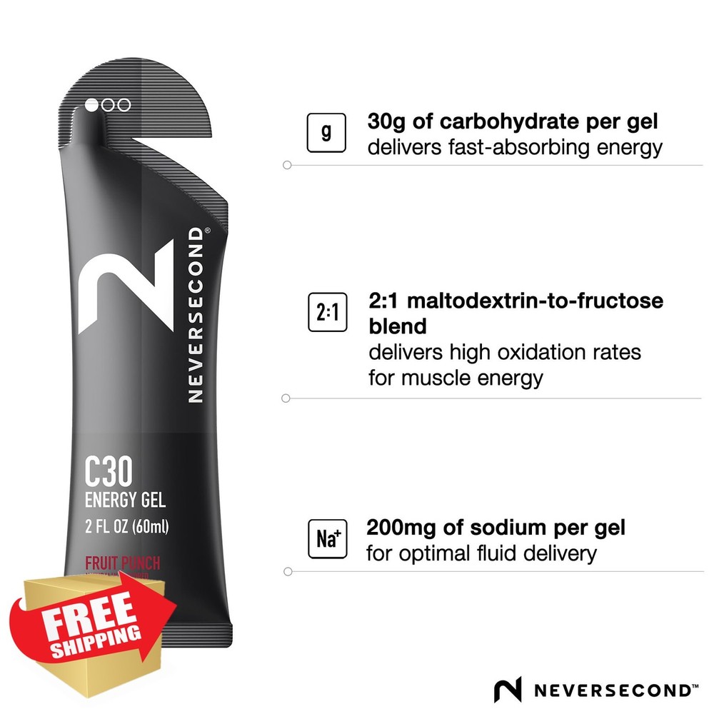 Neversecond C30 Energy Gel, Fruit Punch, 12 Pack