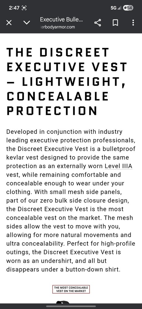 Discreet Executive Vest - Level IIIA DEV-WHITE-S Size Small