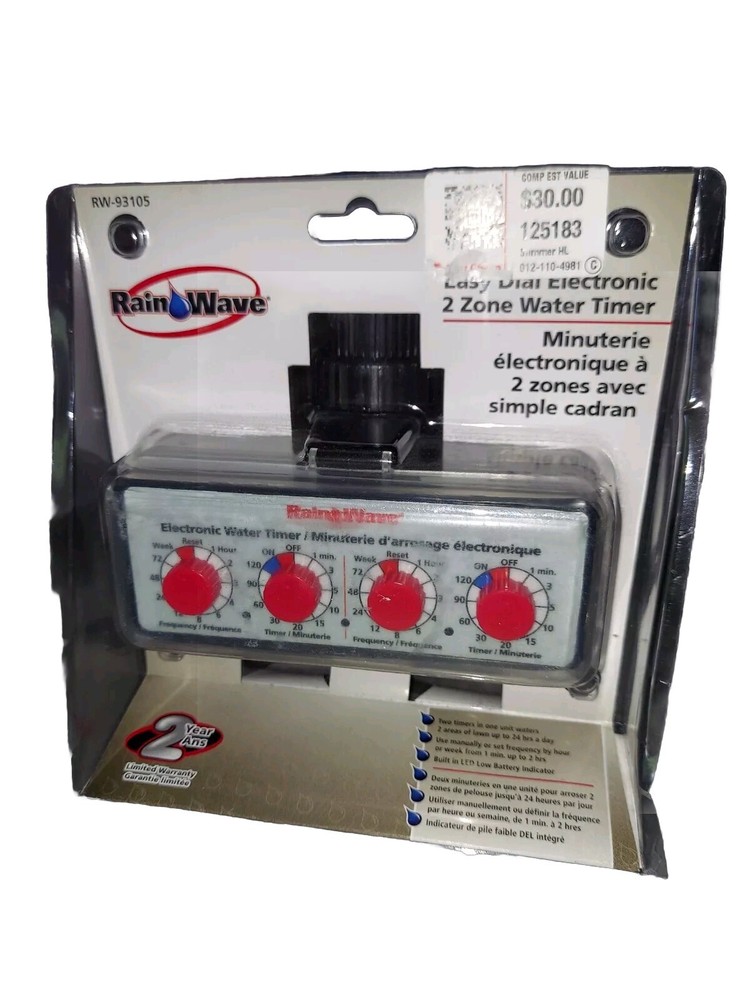 Rainwave Easy Dial 2 Zone Electronic Water Timer Model RW-93105 New (RW)