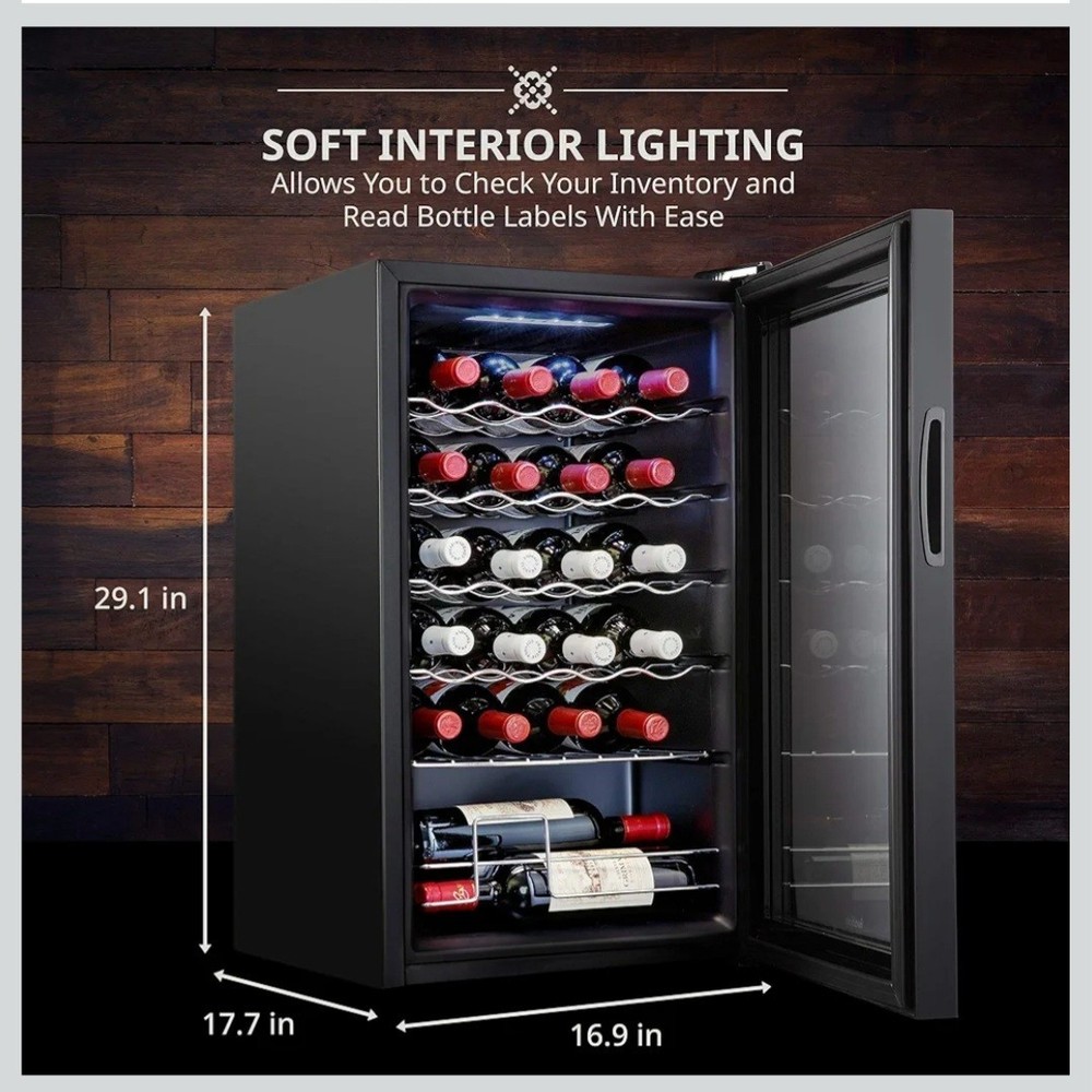 Ivation 24-Bottle Single Zone Wine Fridge Black Digital Display LED Lighting