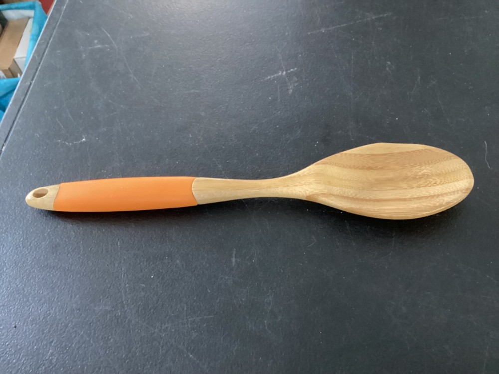 Wooden Spoon with orange rubber handle