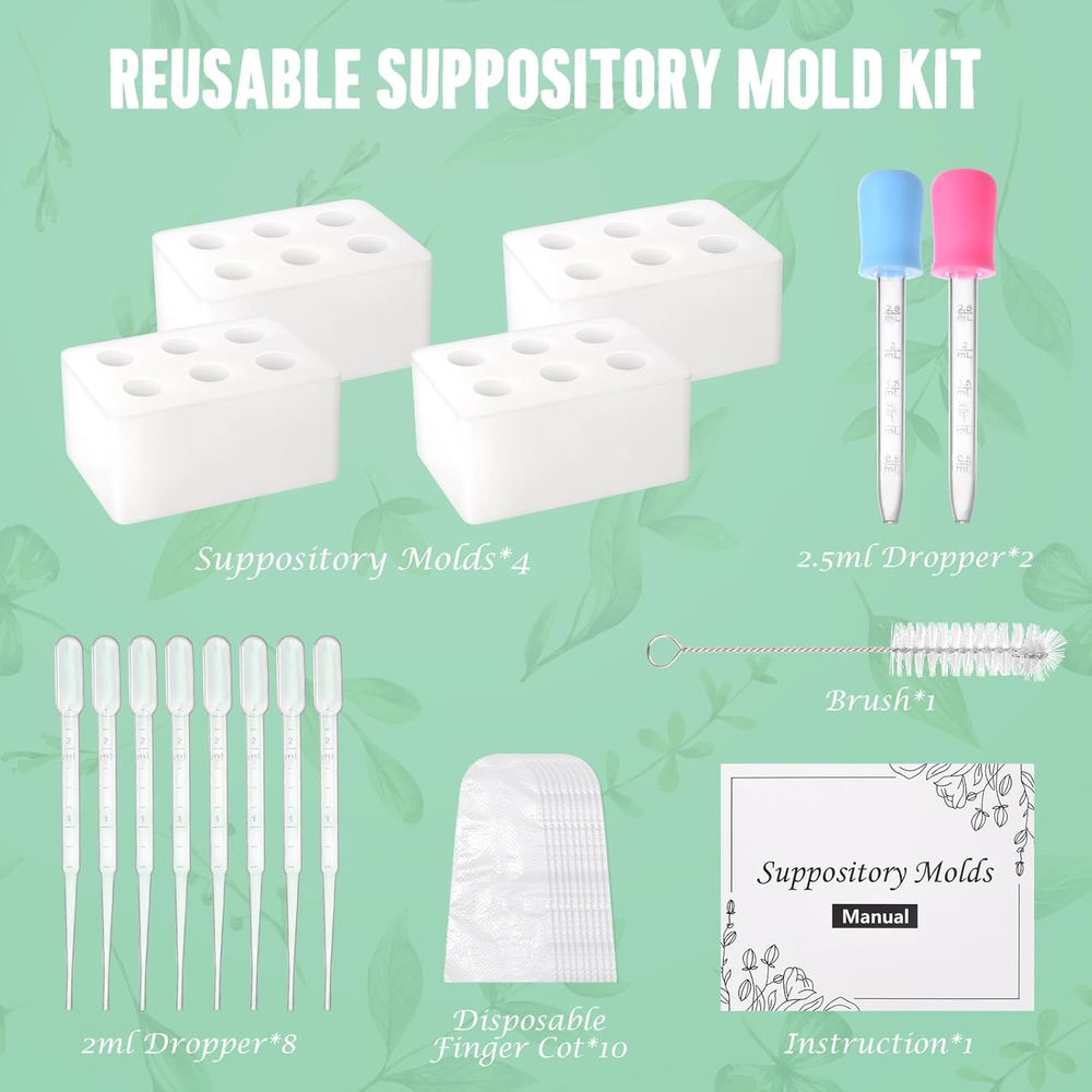 Reusable Suppository Molds Kit,2ML, Silicone Suppository Molds | Kit Includes 4