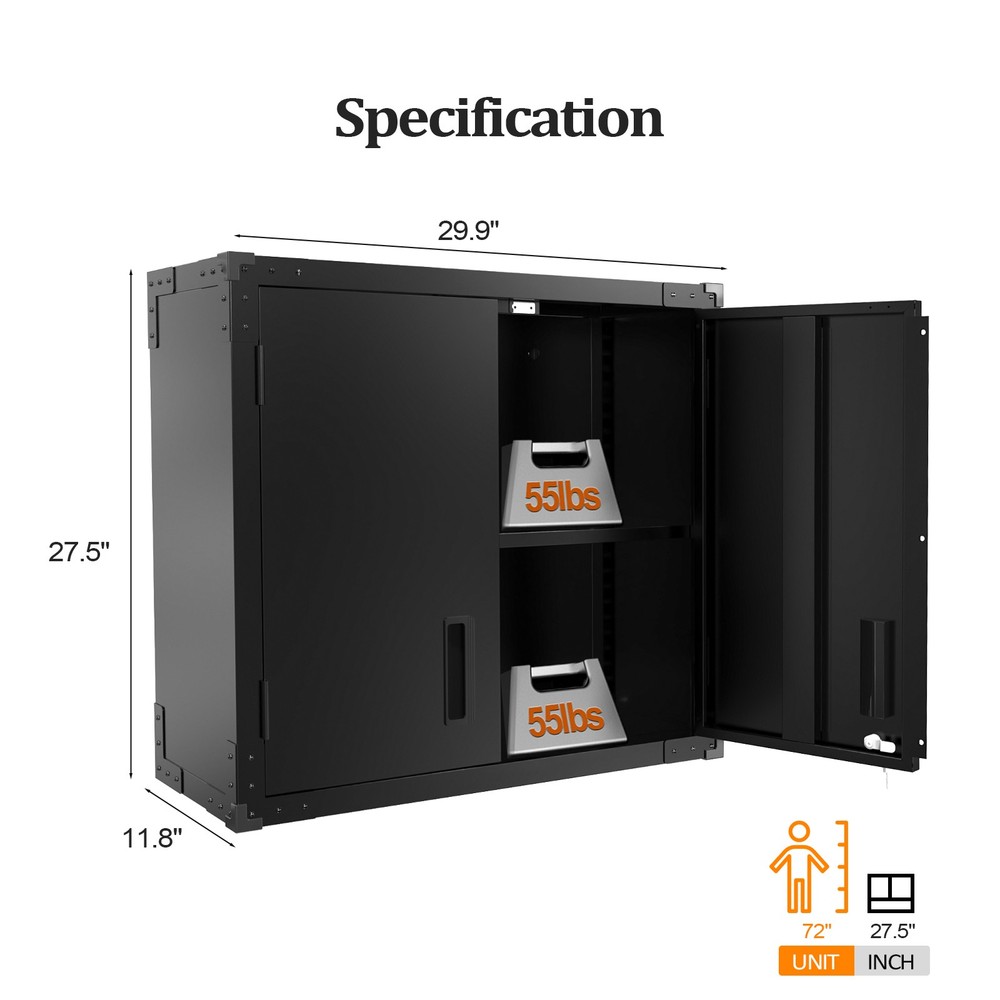 Garage Wall Storage Cabinet with Lock & Adjustable Shelves - Rust Resistant New