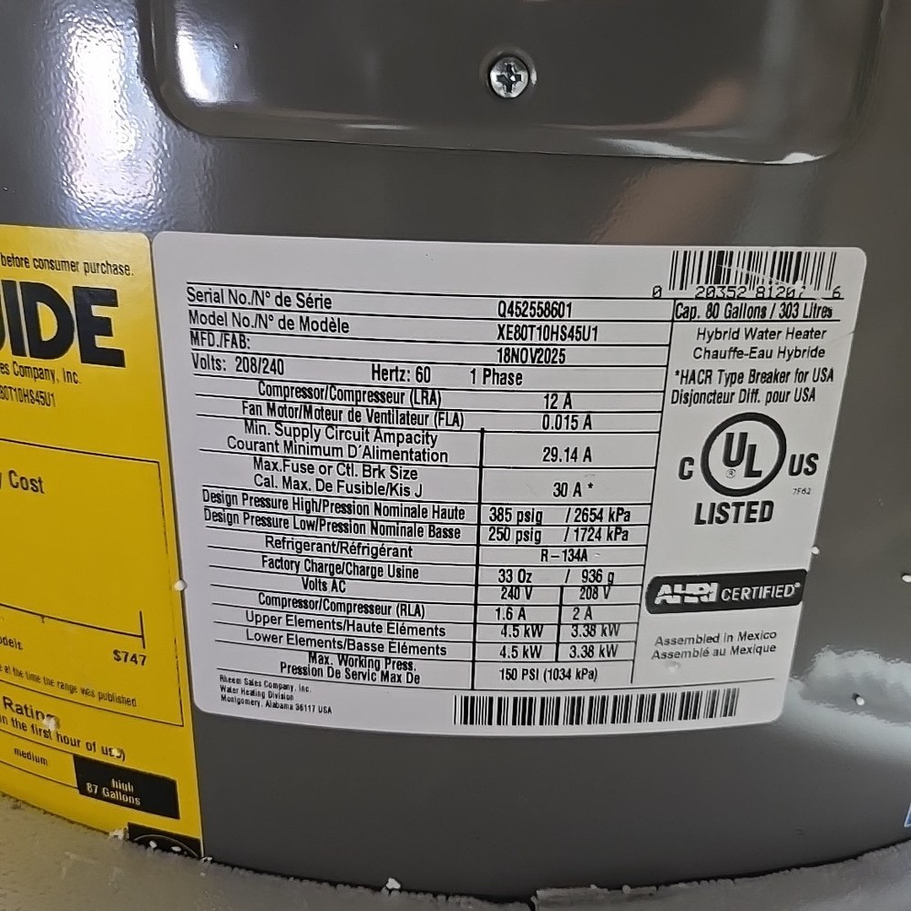 ProTerra 80Gal Smart High Efficiency Hybrid Water Heater XE80T10HS45U1 READ**