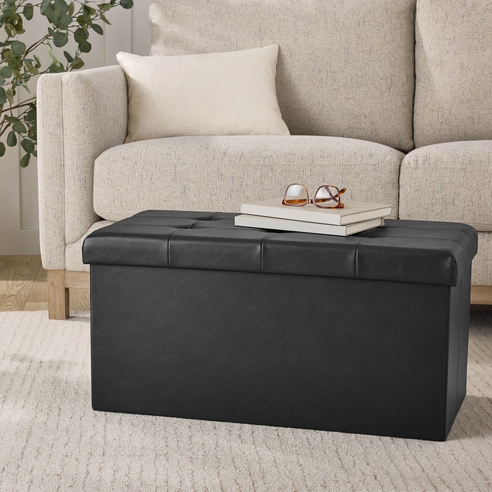 30" Collapsible Storage Ottoman Black