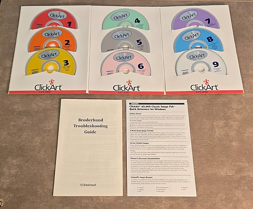 ClickArt 125,000 1 - 9 Complete CDROM Disc Set Windows PC Images Software