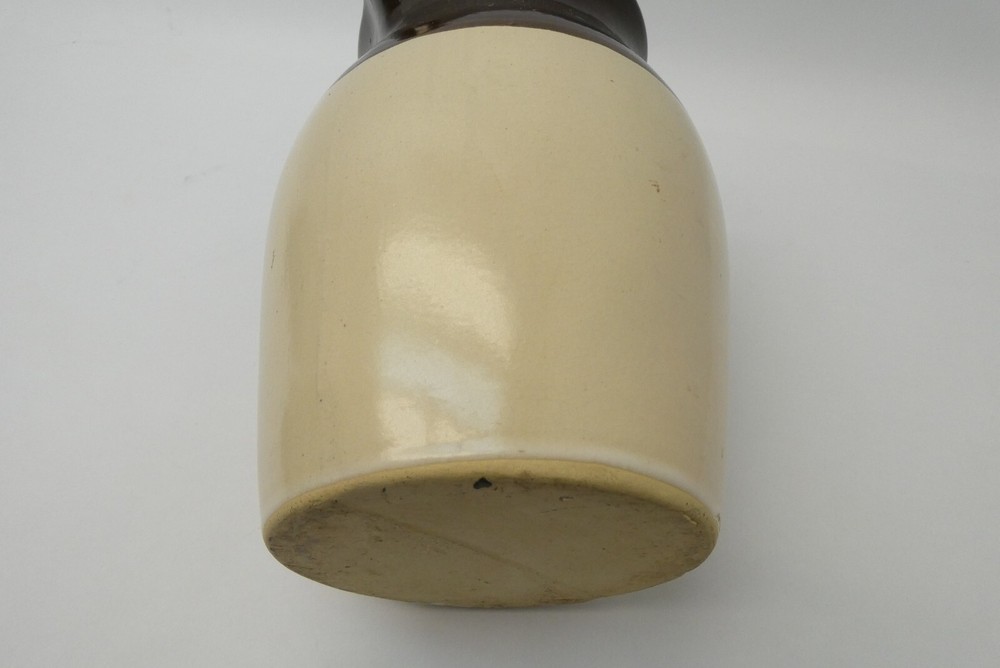 Brown Off-White Tan Single Handle Medium Size Stoneware Water Pitcher Jar