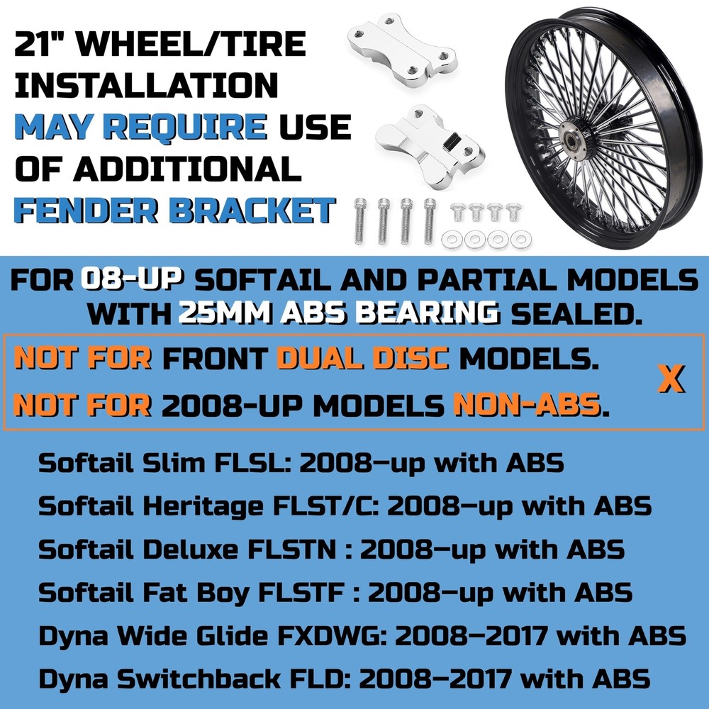 21'' Single Disc Front Wheel for 2008-UP Harley Dyna &Softail Slim
