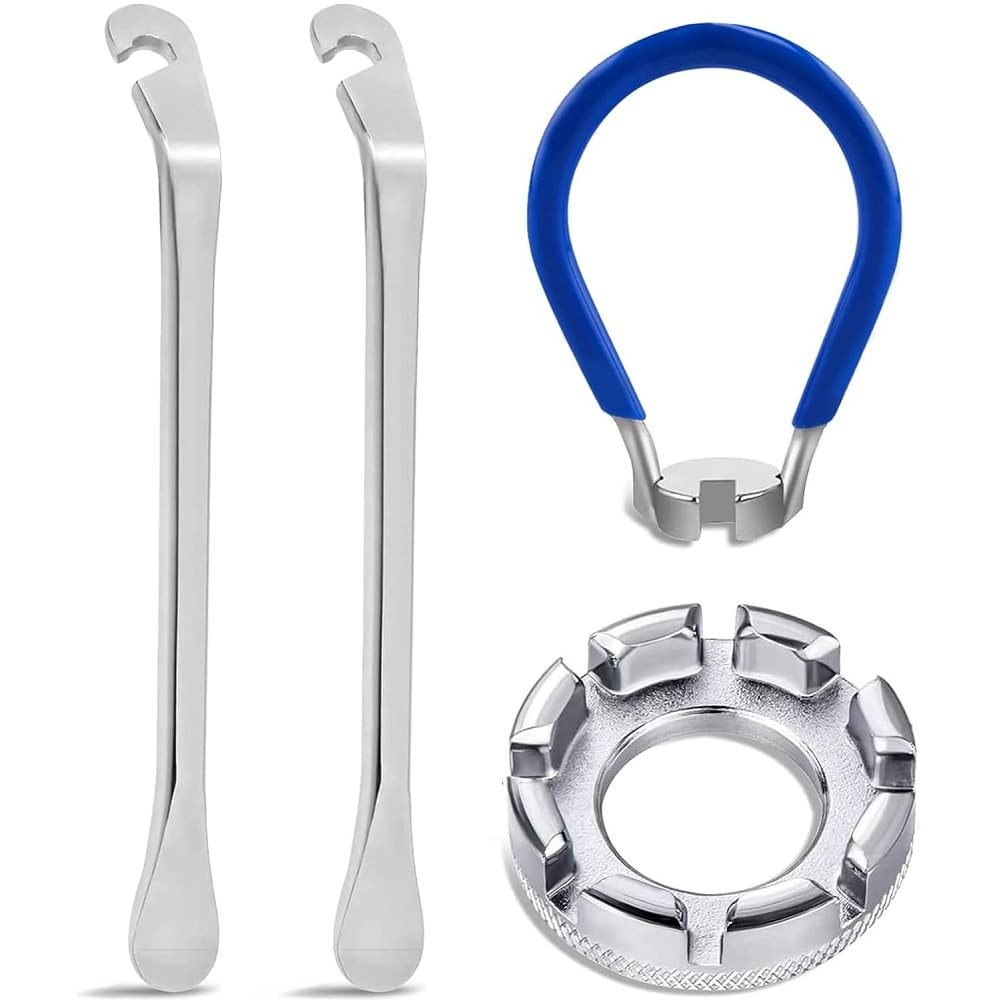 fixinus 4 piece Bicycle Spoke Wrench, Universal Forged Medium, Silver, Blue