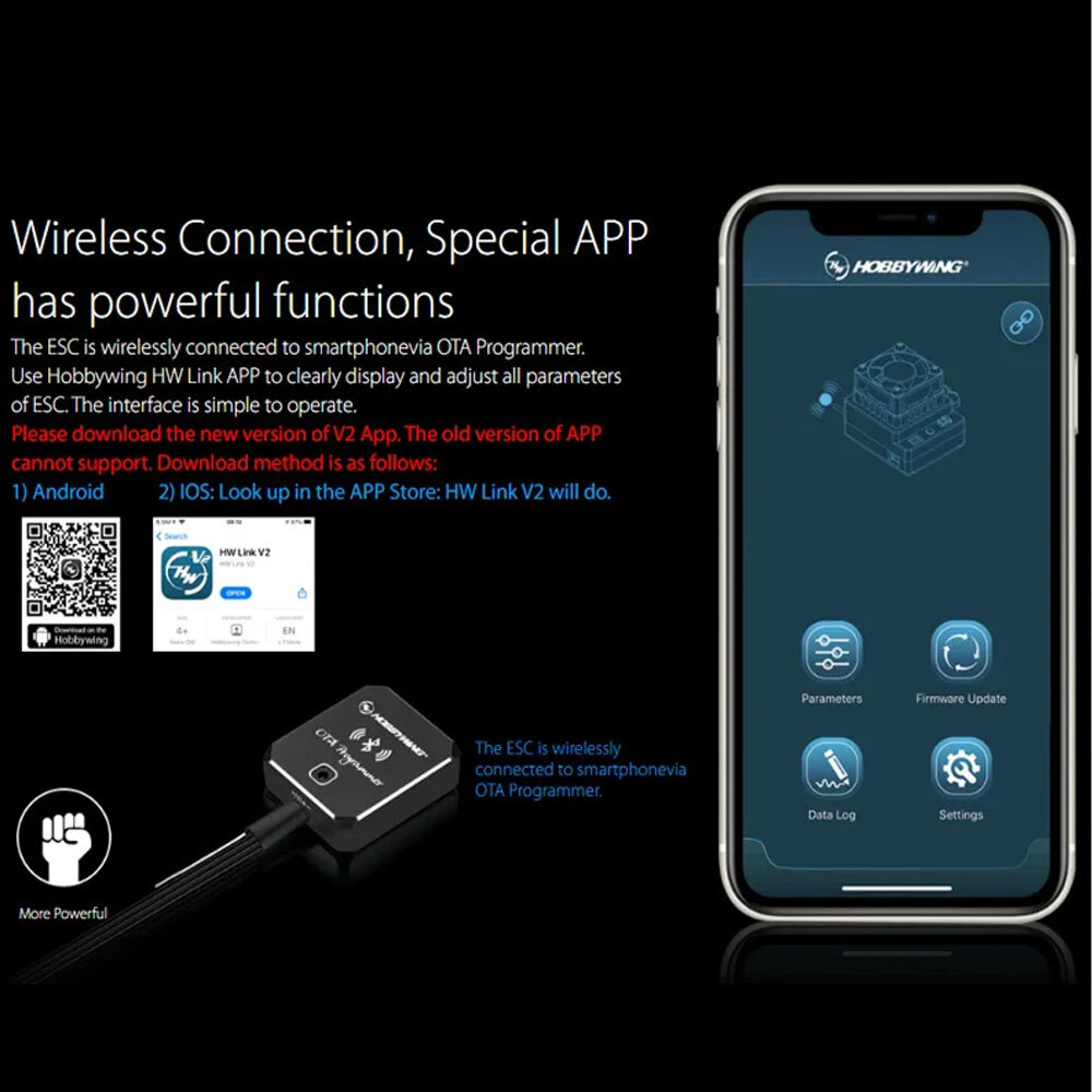 Hobbywing OTA Programmer Wireless Connected to Smartphone Bluetooth transmission