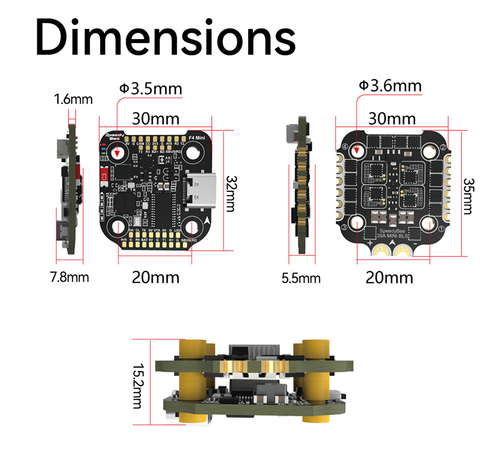 SpeedyBee F405 Mini Stack Flight Controller FC BLS 35A V2 ESC for RC FPV Drone