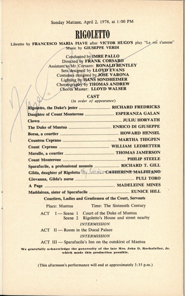 New York City Opera Autographed Program - Rigoletto