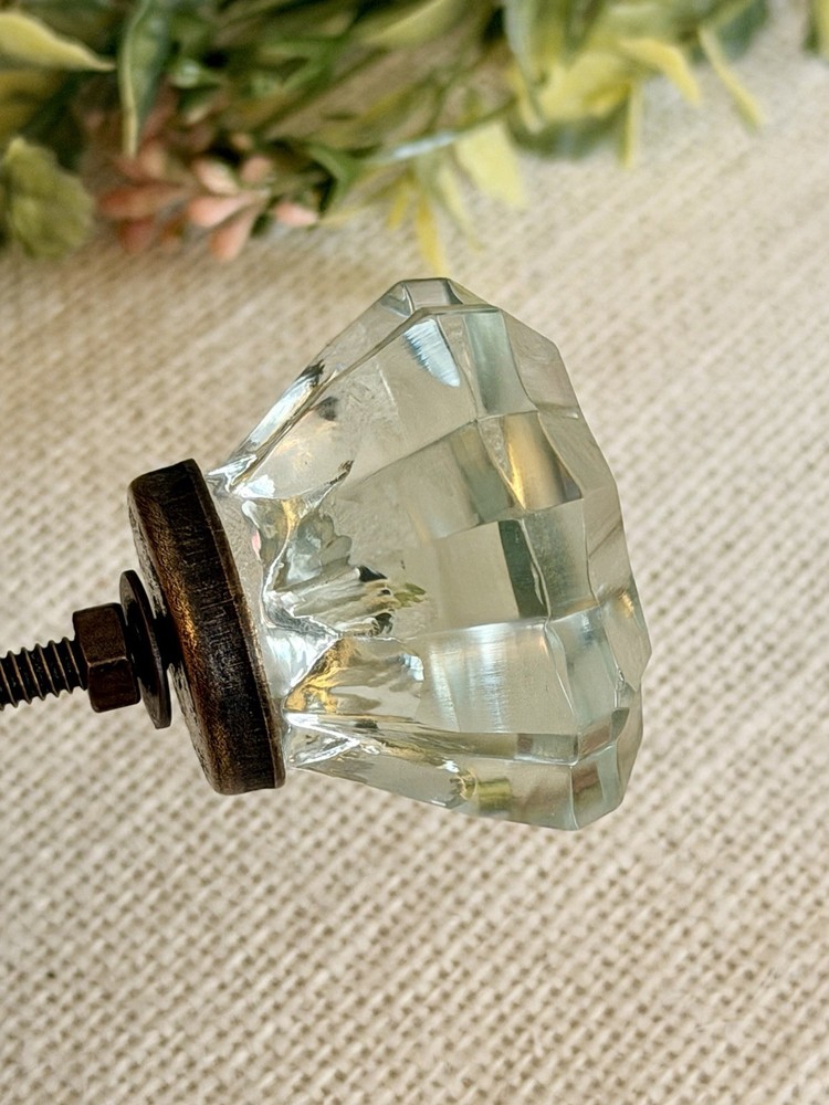 Vintage Glass Cabinet Knobs Depression Era Style Octagon Glass Pulls