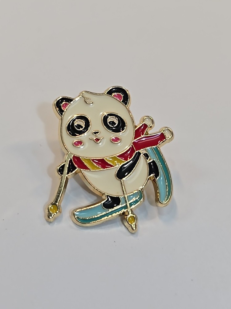 Panda Bear on Skis Lapel Pin