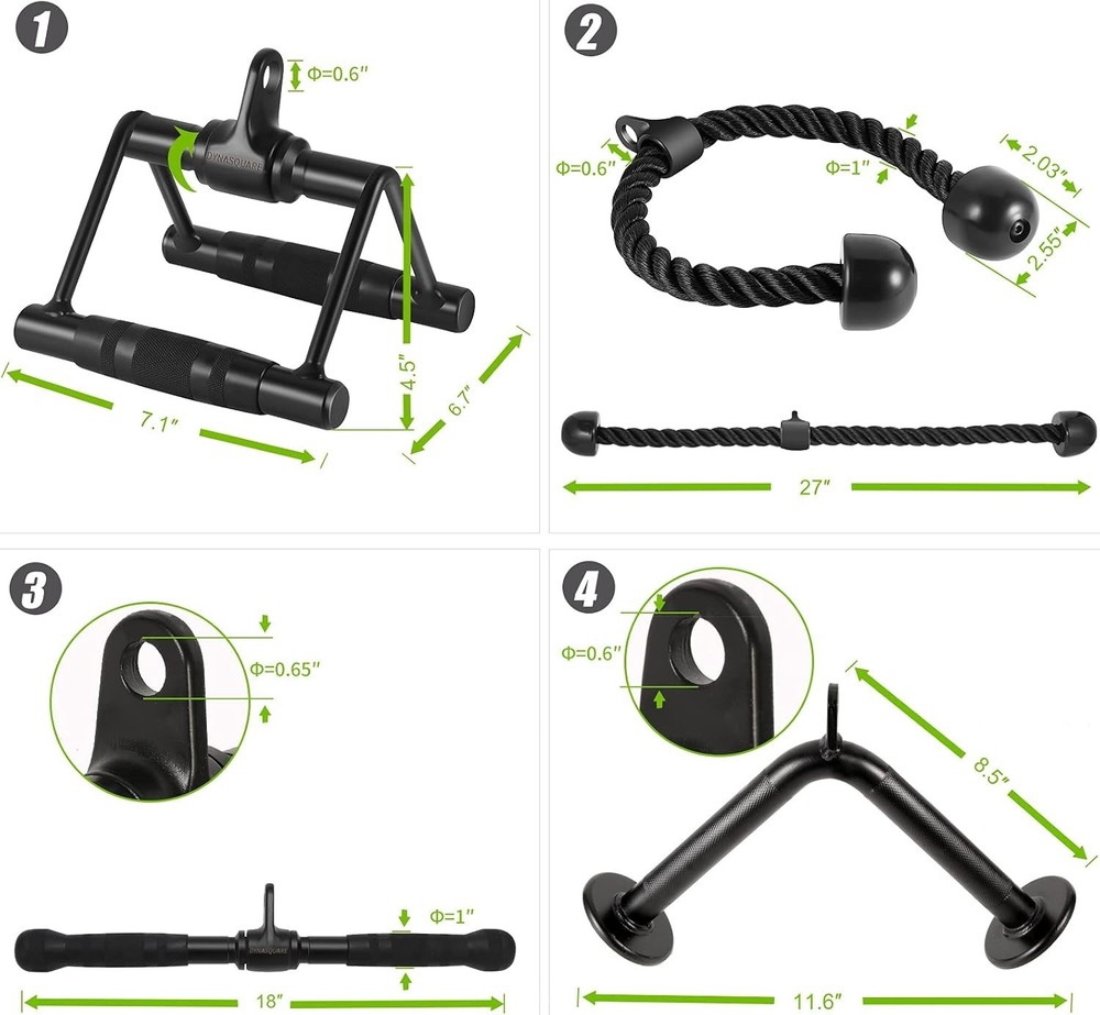 Heavy Duty Cable Machine Attachments Combo - Solid Steel LAT Set