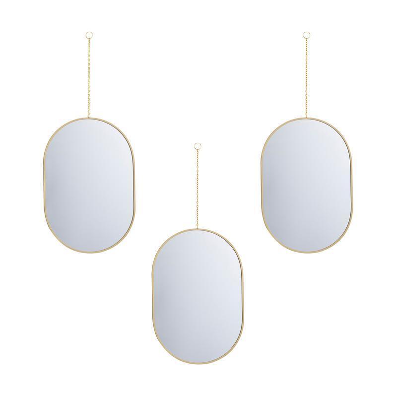 3 Pc Oblong Wall Mirror Set Modern Capsule Design Decorativev Removable Chain