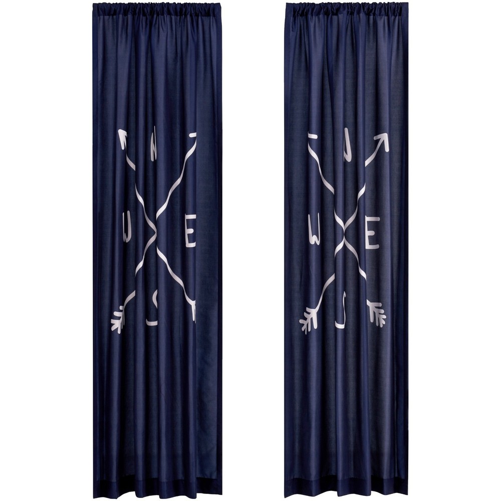 Mainstays Adventurer Compass Arrow Pattern Window Panel 50x84" Navy Blue & Creme