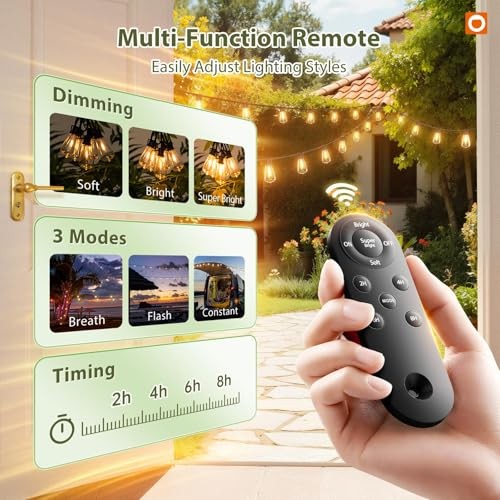 54(48+6) FT Solar String Lights Waterproof,Patio 48+6FT(24 Sockets)(1 Pack)