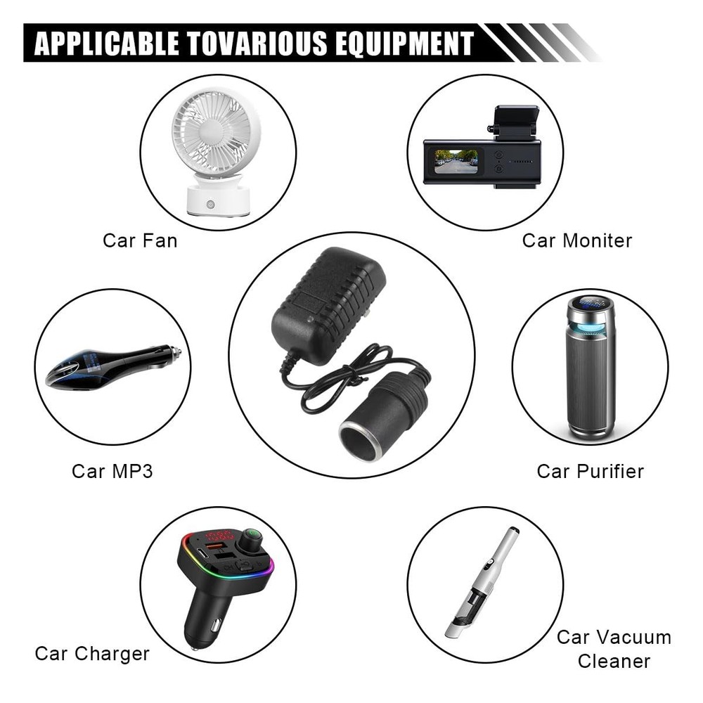 AC to DC Converter, 100-240V 12V Car Cigarette Lighter Socket Adapter,...