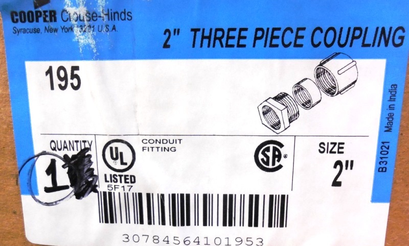 CROUSE HINDS 2" THREE PIECE CONDUIT COUPLING 195, IRON