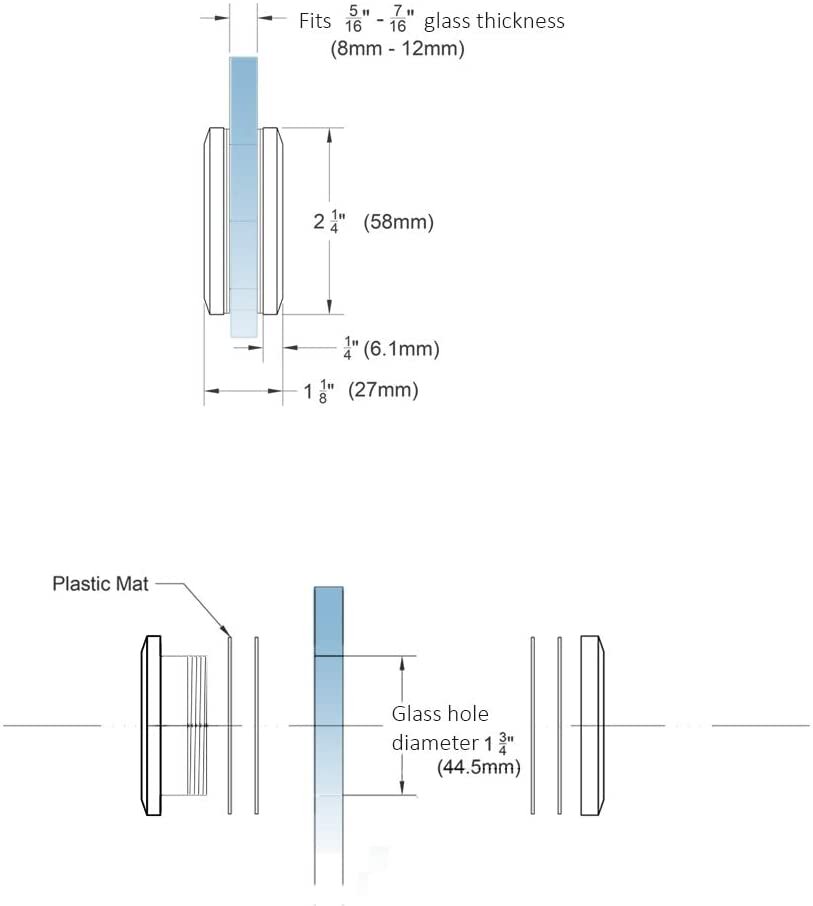 Stainless Steel Solid Sliding Door Finger Pull Handle for 5/16"~1/2" Thick Glass