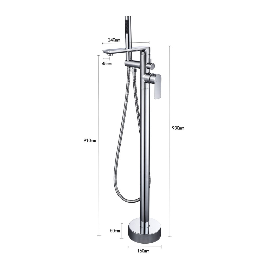 Floor Mount Bathtub Faucet 2 Function Solid Brass Chrome Finish Stable Base
