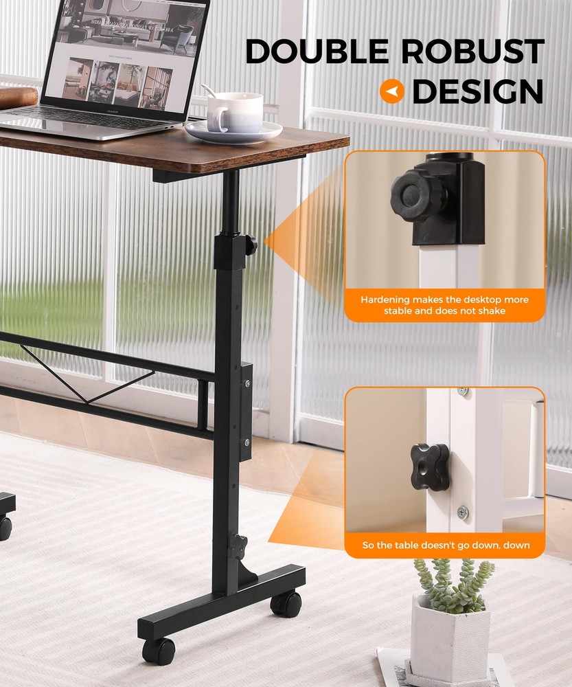 Standing Desk Adjustable Height, Mobile Stand Up Desks with Wheels Small Comp...