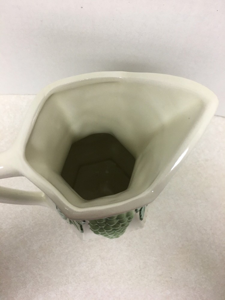 HAND-MADE CERAMIC PITCHER VASE WITH GRAPE VINE DESIGN 8"H