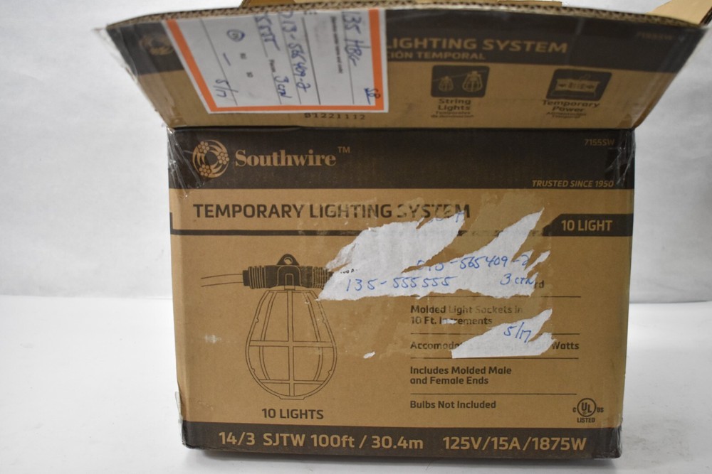 Southwire Temporary String Light w Guard Plastic Yellow Molded 10 Piece Set